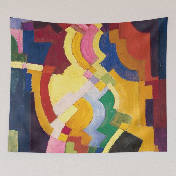 Aperçu de l'œuvre Farbige Formen III (also known as Colored Forms III) rhythmic colored ribbons abstract painting by German Expressionist artist August Macke créée et vendue par Jéanpaul Ferro.
