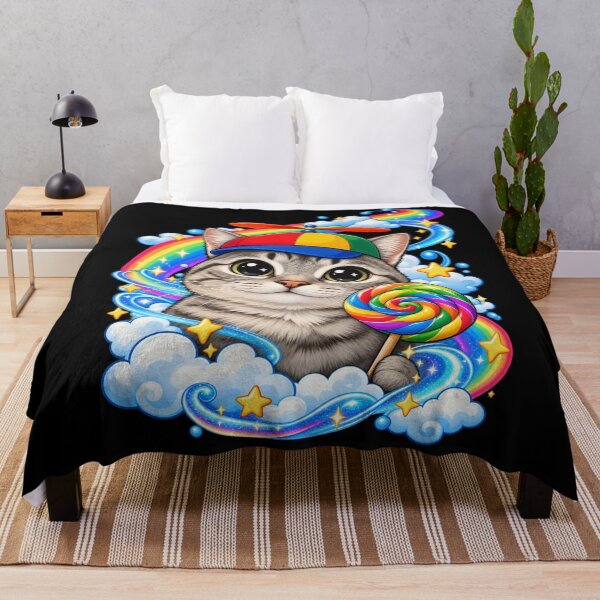 Item preview, Cute Propeller Hat Cat with Rainbow Lollipop Sparkle Scene designed and sold by dianadouri.