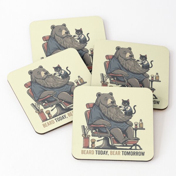 Item preview, Beard Today Bear Tomorrow Barbershop Bear & Cat Barber | Funny Vintage Art designed and sold by Dogandesighn.