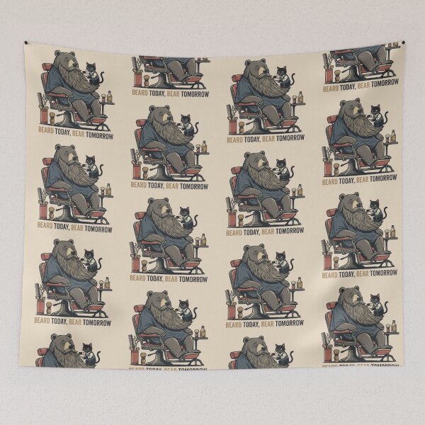 Item preview, Beard Today Bear Tomorrow Barbershop Bear & Cat Barber | Funny Vintage Art designed and sold by Dogandesighn.
