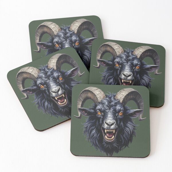 Item preview, Black, stocky billy goat shows its teeth designed and sold by LiskoDesign.