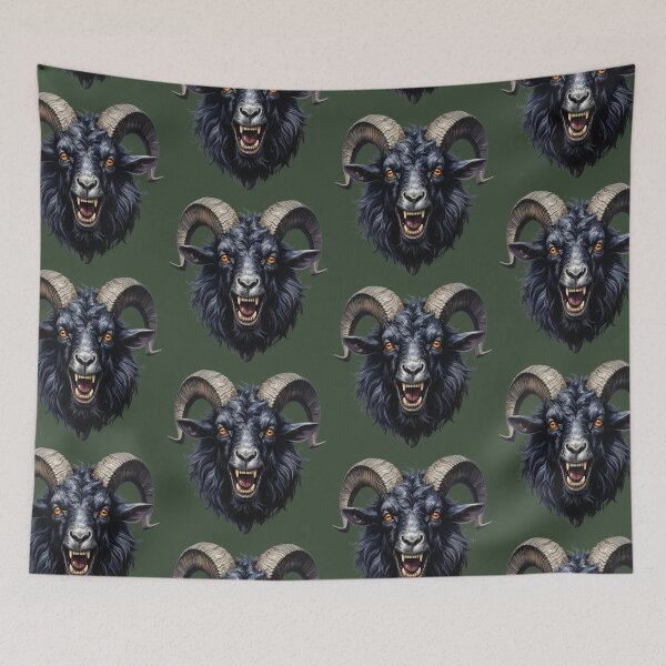 Item preview, Black, stocky billy goat shows its teeth designed and sold by LiskoDesign.