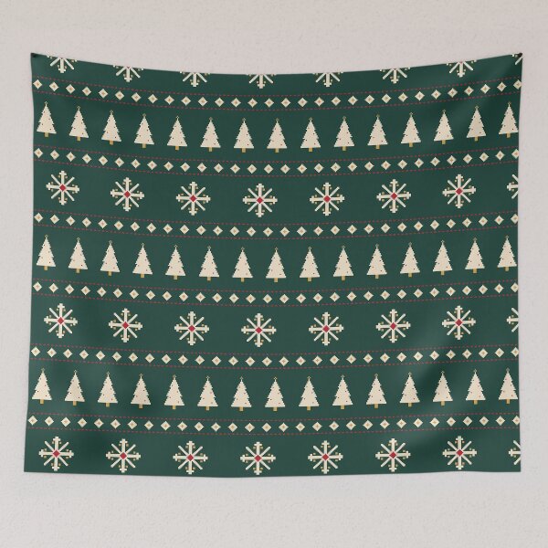 Item preview, Christmas Fair Isle Pattern with Nordic Snowflakes and Trees designed and sold by 89BLACK.