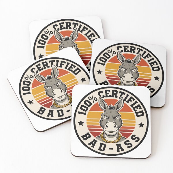 Item preview, 100% Certified Bad-Ass Funny Donkey Retro Badge Design designed and sold by JPees.