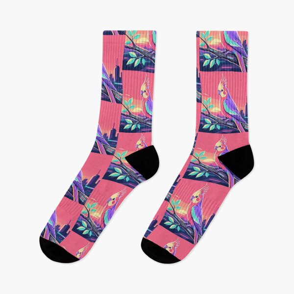 Item preview, Cockatiel Parrot Synthwave | Vaporwave City Skyline designed and sold by Dogandesighn.