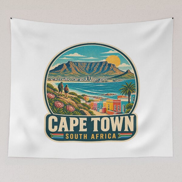 Item preview, Cape Town South Africa Vintage Travel Badge - Table Mountain Art designed and sold by Globalcitytees.