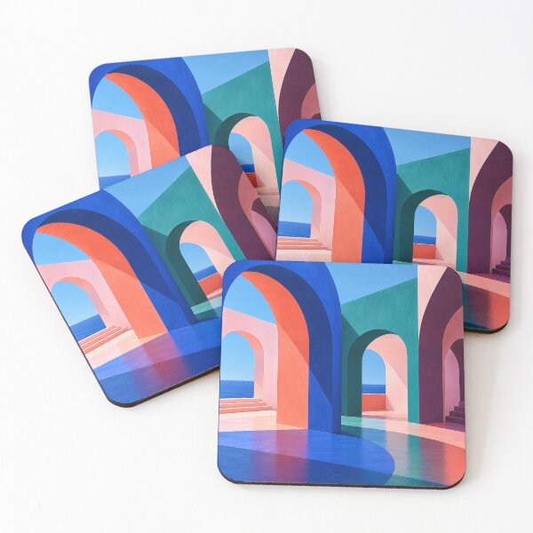Item preview, Colour Passage – Bold Abstract Architectural Arches in Cobalt Blue, Coral & Teal designed and sold by astersgraphics.