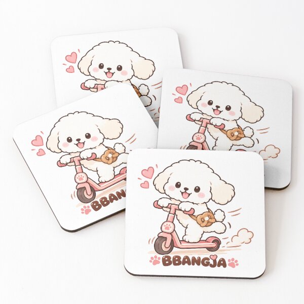 Item preview, Cute BBANGJA Puppy Riding a Pink Scooter – Kawaii Fluffy Dog Cartoon designed and sold by Windy-market.