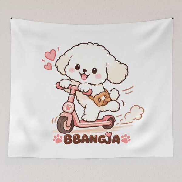 Artikelvorschau, Niedlicher BBANGJA-Welpe auf einem pinken Roller – Kawaii-Flauschhund-Cartoon entworfen und verkauft von Windy-market.