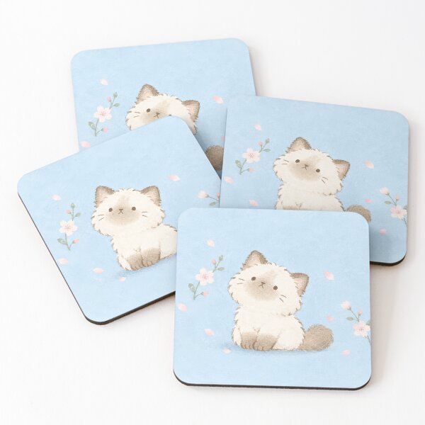 Item preview, Kawaii Ragdoll Cat with Pink Cherry Blossoms on Pastel Blue designed and sold by AshiraCreations.