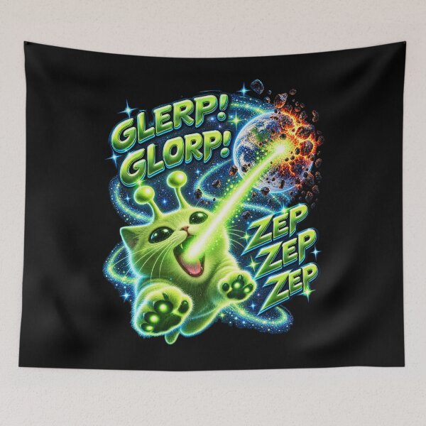 Item preview, Glerp Glorp Alien Cat Shooting Laser Zep Zep Space Scene designed and sold by dianadouri.