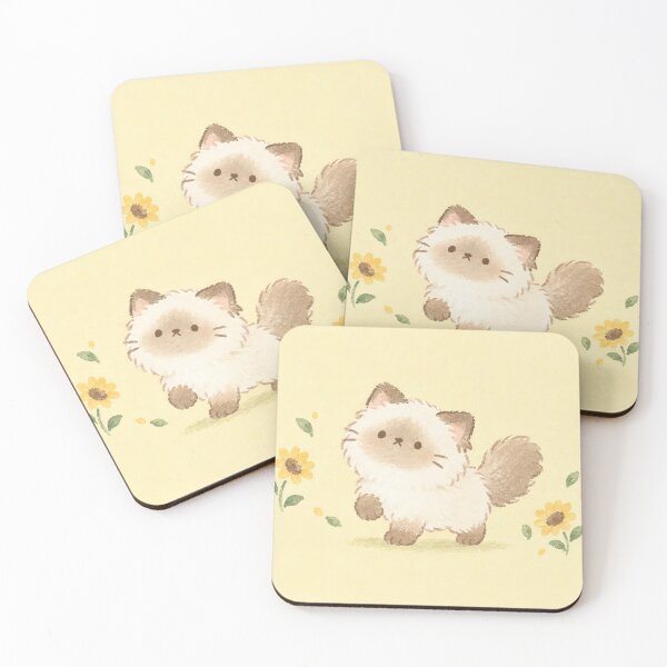 Item preview, Kawaii Ragdoll Cat with Sunflowers and a Raised Paw in Pastel Yellow designed and sold by AshiraCreations.