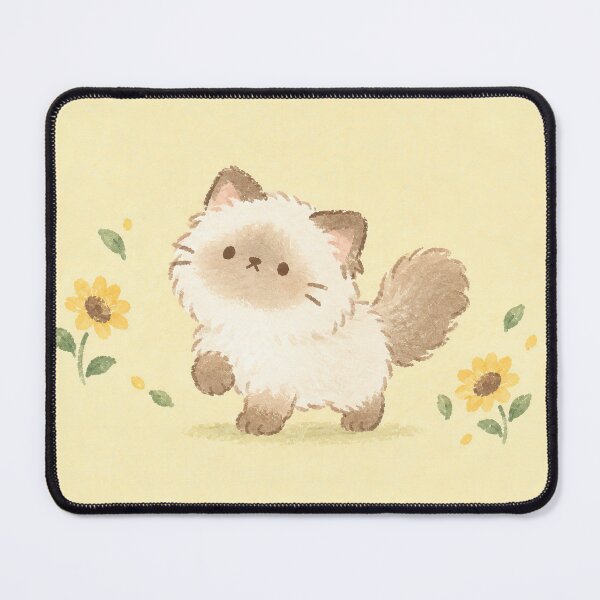Item preview, Kawaii Ragdoll Cat with Sunflowers and a Raised Paw in Pastel Yellow designed and sold by AshiraCreations.
