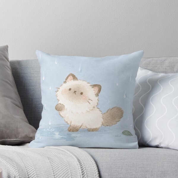 Item preview, Kawaii Ragdoll Cat Playing in the Rain with Pastel Blue Puddles designed and sold by AshiraCreations.