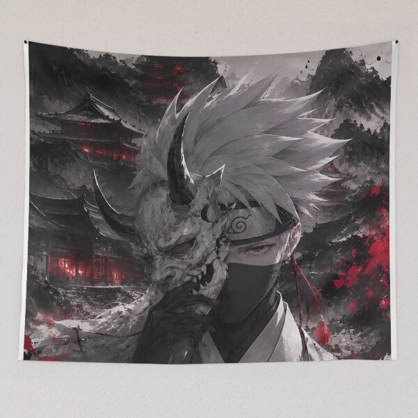 Item preview, Kakashi | Shadow Masked Warrior – Silver Oni Mask Japanese Dark Fantasy Art designed and sold by Dyan4.