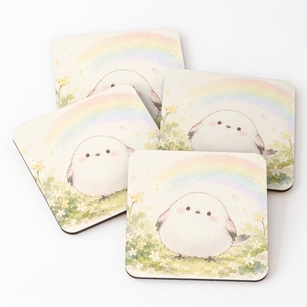 Item preview, Shima Enaga Snow Fairy Bird Beneath a Pastel Rainbow in a Flower Meadow designed and sold by AshiraCreations.