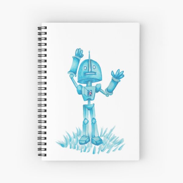 Robot in Blue Spiral Notebook