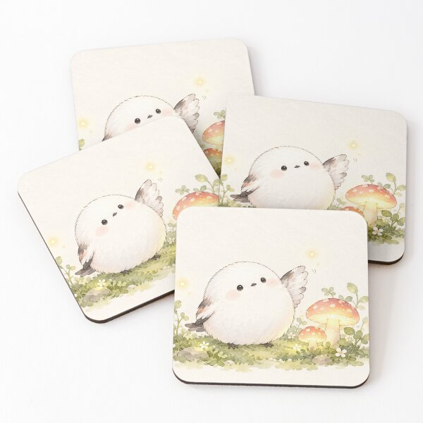 Item preview, Shima Enaga Snow Fairy Bird Waving Beside Glowing Woodland Mushrooms designed and sold by AshiraCreations.