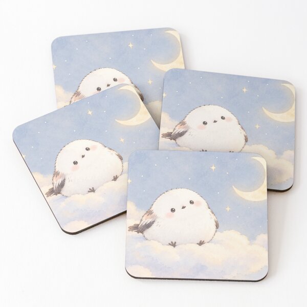 Item preview, Shima Enaga Snow Fairy Bird on Pastel Clouds Beneath a Crescent Moon designed and sold by AshiraCreations.