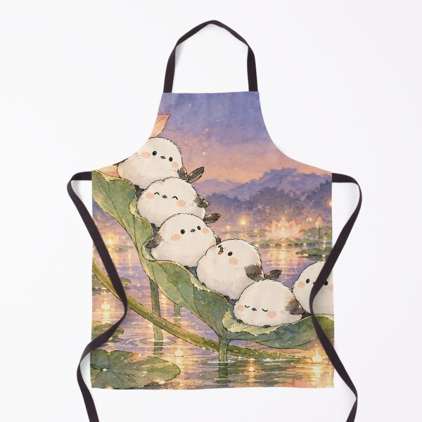 Item preview, Shima Enaga Snow Fairy Birds in a Glowing Lotus Pond Under a Crescent Moon designed and sold by AshiraCreations.