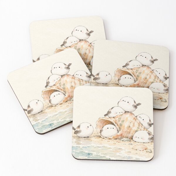 Item preview, Shima Enaga Snow Fairy Birds Around a Giant Seashell on a Pastel Beach designed and sold by AshiraCreations.