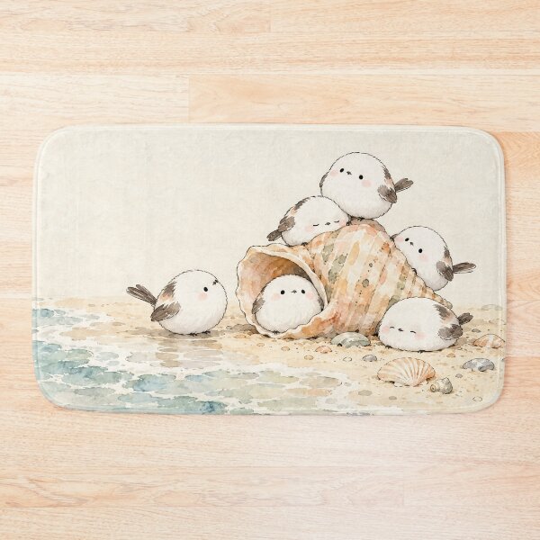 Item preview, Shima Enaga Snow Fairy Birds Around a Giant Seashell on a Pastel Beach designed and sold by AshiraCreations.