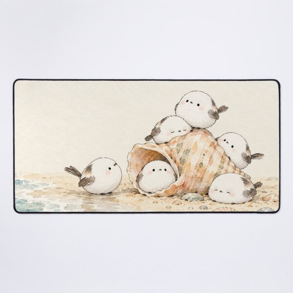 Item preview, Shima Enaga Snow Fairy Birds Around a Giant Seashell on a Pastel Beach designed and sold by AshiraCreations.