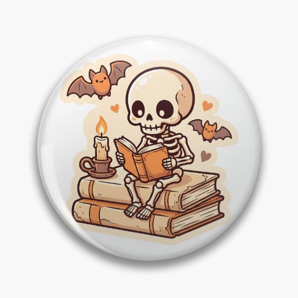 Item preview, Cute Skeleton Reading Books by Candlelight - Kawaii Halloween Bookworm designed and sold by YaassDesign.