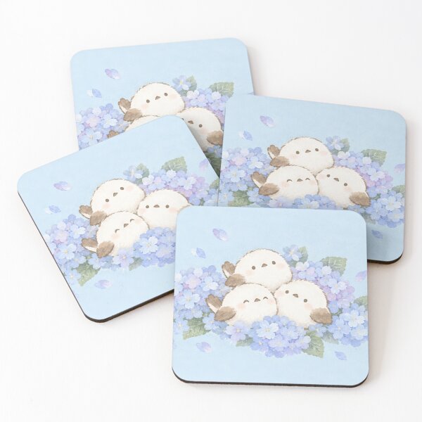 Item preview, Shima Enaga Snow Fairy Bird Trio Among Blue Hydrangea Blossoms designed and sold by AshiraCreations.