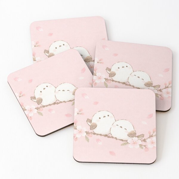 Item preview, Shima Enaga Snow Fairy Bird Pair Perched on a Cherry Blossom Branch designed and sold by AshiraCreations.