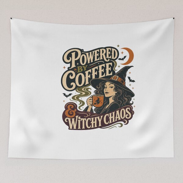 Item preview, Powered by Coffee & Witchy Chaos designed and sold by MOSIDRIP™.