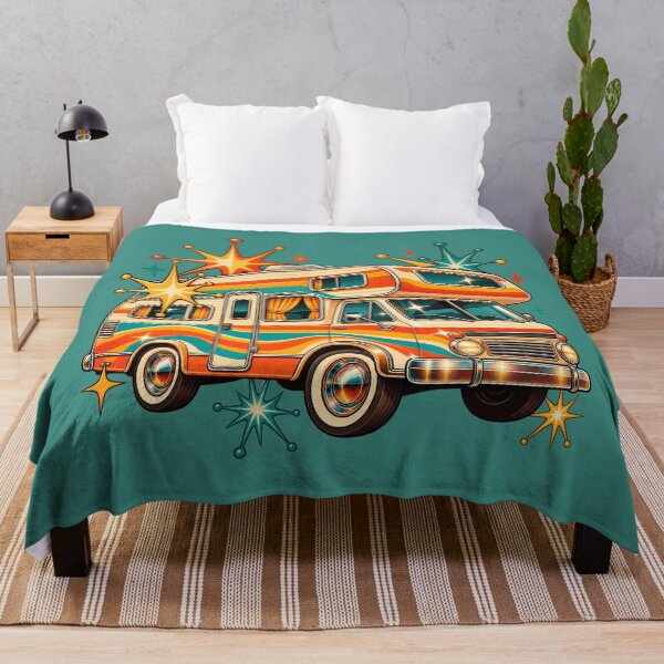 Item preview, Retro 1970s Camper Van Starburst Art – Groovy Mid-Century Print designed and sold by MagicMakerPh.