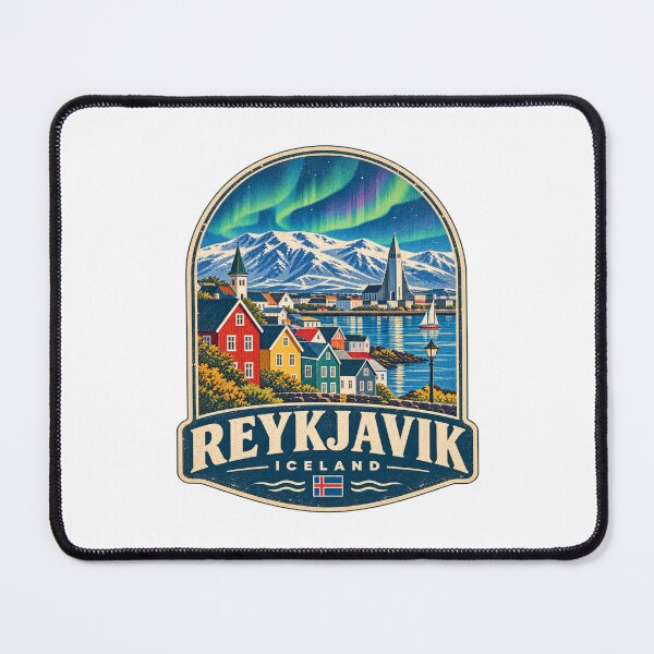 Item preview, Reykjavik Iceland Vintage Travel Badge - Northern Lights & Hallgrimskirkja Art designed and sold by Globalcitytees.
