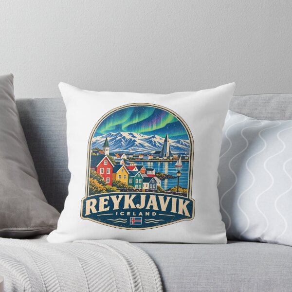 Item preview, Reykjavik Iceland Vintage Travel Badge - Northern Lights & Hallgrimskirkja Art designed and sold by Globalcitytees.