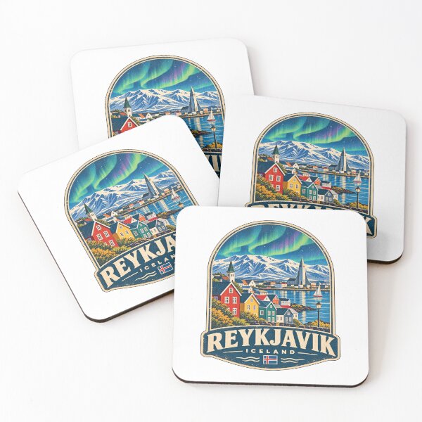 Item preview, Reykjavik Iceland Vintage Travel Badge - Northern Lights & Hallgrimskirkja Art designed and sold by Globalcitytees.