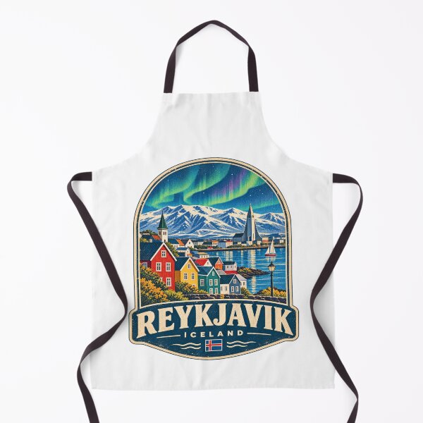 Item preview, Reykjavik Iceland Vintage Travel Badge - Northern Lights & Hallgrimskirkja Art designed and sold by Globalcitytees.