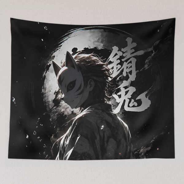 Item preview, Shadow Fox Samurai – Dark Japanese Warrior Ink Art in Black and White designed and sold by Dyan4.