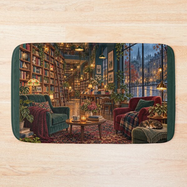 Item preview, Rainy Bookshop Jigsaw Puzzle – Cozy Bookstore Interior with Cat and Books designed and sold by astersgraphics.