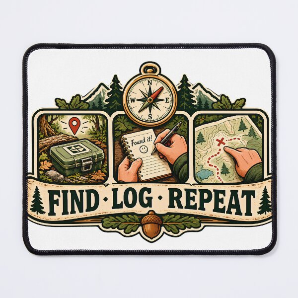 Item preview, Vintage Find Log Repeat Geocaching Badge designed and sold by MysticCanvasAi.