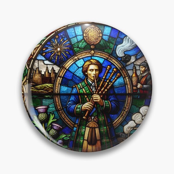 Item preview, Scottish Bagpiper - Celtic Stained Glass Window designed and sold by Sybille-Yates.