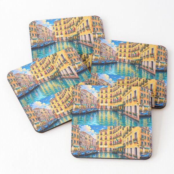 Item preview, Anime Venice Canal at Golden Hour – Colorful Italian Cityscape designed and sold by vinothmech53.