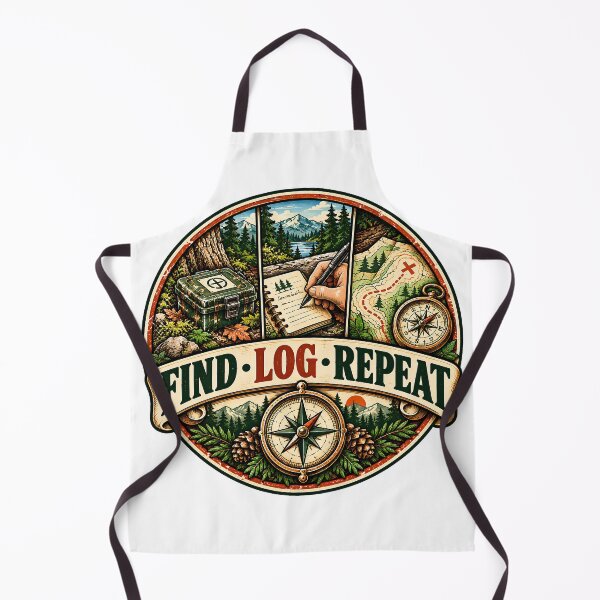 Item preview, Round Find Log Repeat Geocaching Badge designed and sold by MysticCanvasAi.