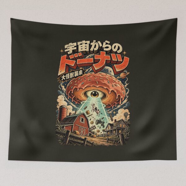 Item preview, Doughnut UFO Invasion – Retro Alien Cow Abduction designed and sold by AwesomeBeyondLimits.