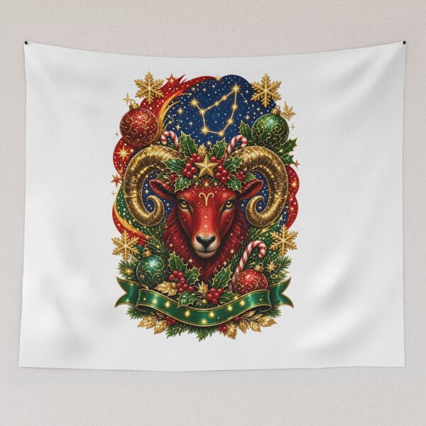 Item preview, Aries Ram Christmas Constellation Zodiac Art designed and sold by Zodiac Celestial Art.