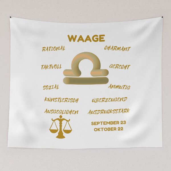 Item preview, Waage Zodiac Sign Astrology Symbol Horoscope - Metallic Gold & White (German Version) designed and sold by ZODIARA.