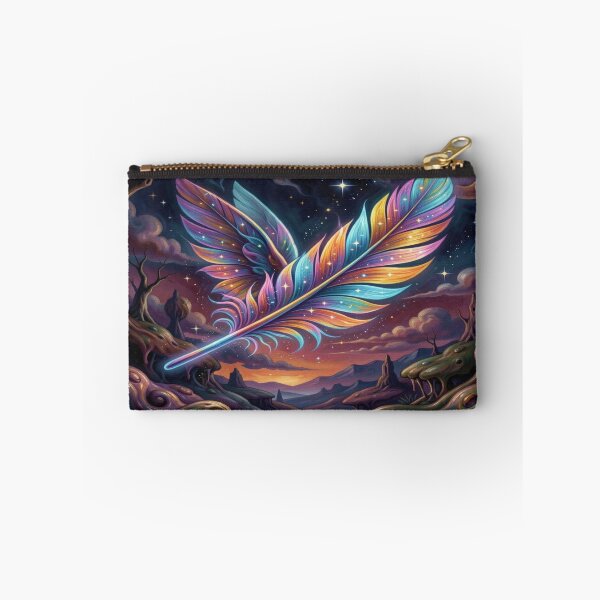 Item preview, Cosmic Feather Dream – Vibrant Fantasy Light in a Surreal Landscape designed and sold by FotoworldEdel.