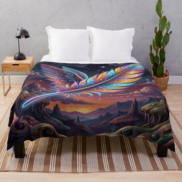 Item preview, Cosmic Feather Dream – Vibrant Fantasy Light in a Surreal Landscape designed and sold by FotoworldEdel.