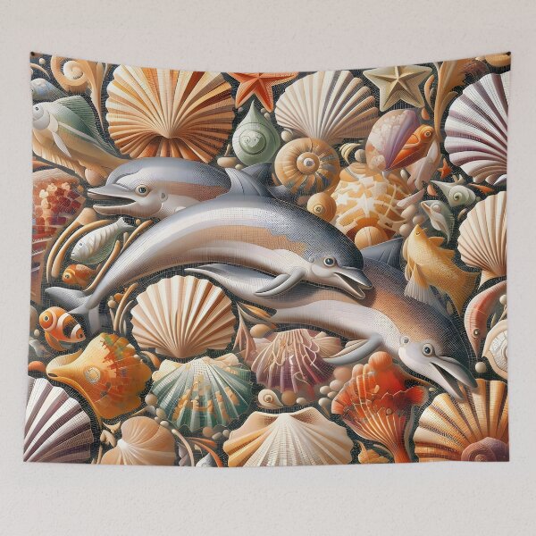 Item preview, Marine Dolphin and Shells Mosaic designed and sold by Sybille-Yates.