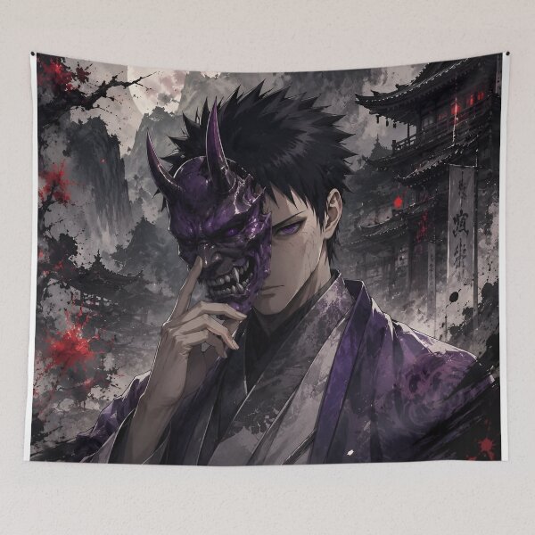 Item preview, Purple Oni Mask Warrior – Dark Japanese Fantasy Samurai Moonlight Art designed and sold by Dyan4.