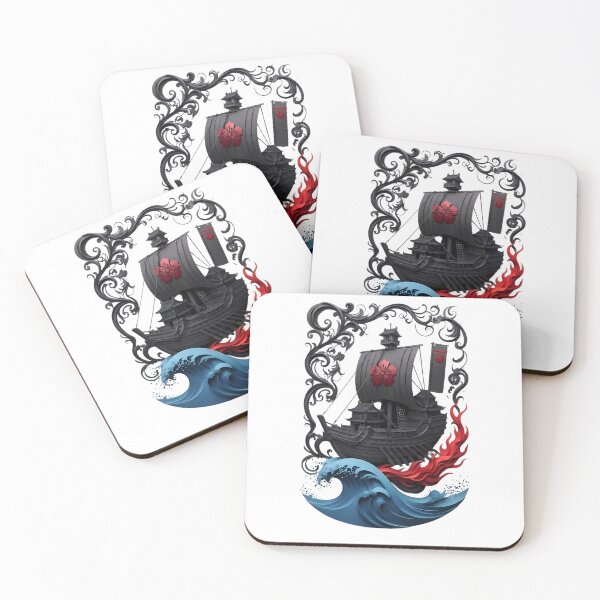Item preview, Japanese Samurai Ship With Red Flame And Waves designed and sold by Alexdreamerart.